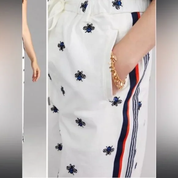 Anthropologie Navy & White Cropped Wide-Leg Pants with Side Stripe - Picture 6 of 8